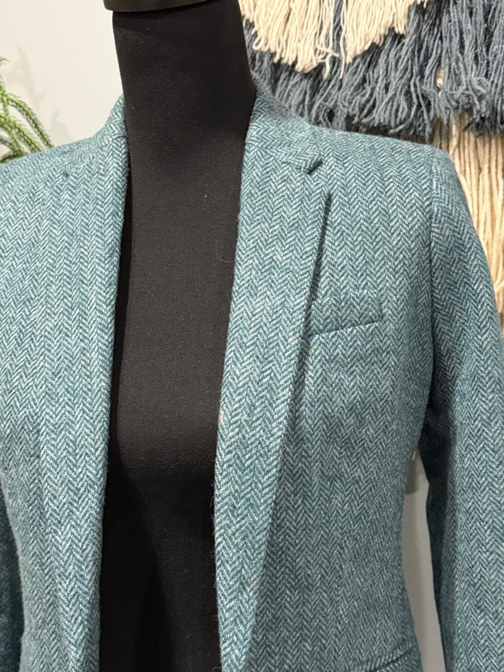 J.Crew Wool Blazer Moon England Tweed Teal Herringbone Tailored Jacket Size 2 - Picture 3 of 10